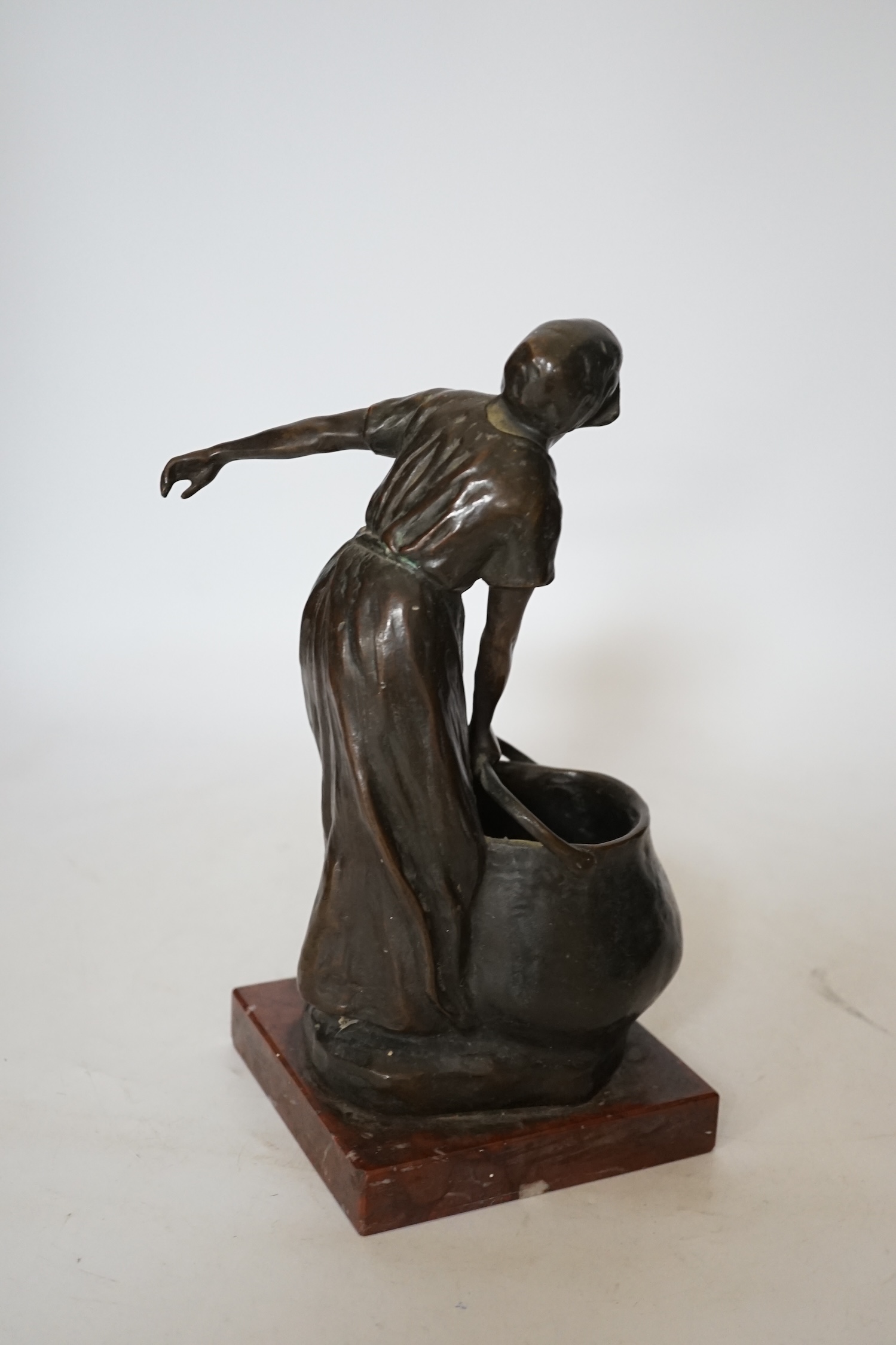 Rudolf Marcuse (German 1878- 1940), bronze of a girl with cauldron on rouge marble base, 24cm
